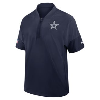 Nike Dallas Cowboys Sideline Coach Nike Mens NFL 1/2-Zip Short-Sleeve Hooded Jacket in Blue | 03BO02C47RD-2J5