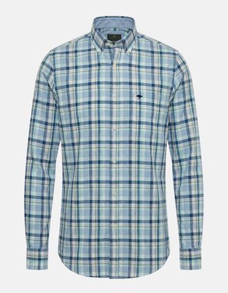 Fynch-Hatton Mens Washed Oxford Check Button Down Shirt Mint - Checkered - Size: 38/Regular