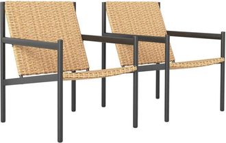 OUTSUNNY Juego De 2 Sillas De Rat&aacute;n De Jard&iacute;n Resistente A La Intemperie Con Reposabrazos Respaldo Inclinado Y Marco De Acero Carga 120 Kg Natural