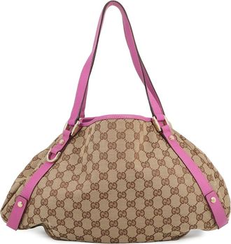 Gucci Beige Pink Gg Canvas Leather Handbag Shoulder Bag Tote Bag (Pre-Owned)