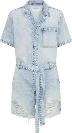 One Teaspoon Blauwe Denim Jumpsuit Distressed Button-Up - Dames - Playsuits - Blauw - XS - Denim - Jumpsuits & Playsuits