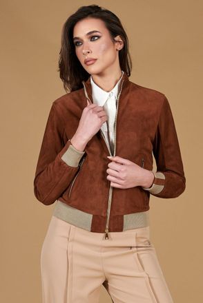 D'Arienzo Bomber in pelle scamosciata cuoio e lana merinos DArienzo, Seleziona Taglia XS, Colore Cuoio