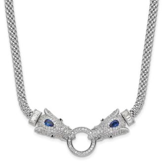 Diamond2Deal Sterling Silver Blue and Clear Cubic Zirconia Elephant Head Necklace 18