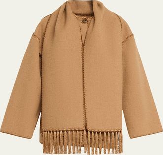 Toteme Fringe Embroidered Scarf Wool Jacket