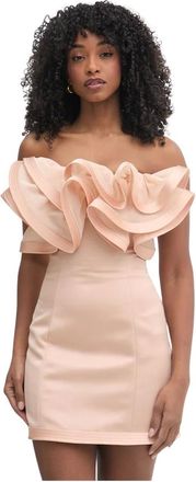 Elisabetta Franchi Kleedjes, Dames, Oranje, XS, Polyester, Ruffled Mini Jurk