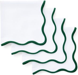 Solino Home Linen Dinner Napkins Set of 4, 20 x 20 Inch for Dining Table, Holiday and Everyday Table Decor - Giselle Scallop Edge in Christmas Green