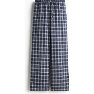 H&M Drawstring Trousers in Dark Blue/plaid at Nordstrom, Size 3X-Large