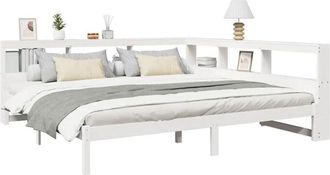 vidaXL Vidaxl - Cama Con Estanter&iacute;a Sin Colch&oacute;n Madera Maciza Blanca 180x200 Cm