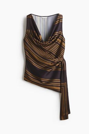 H&M Tie-detail Cowl-neck Top in Dark Brown/patterned at Nordstrom, Size X-Small