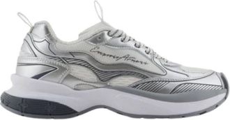 Emporio Armani Mesh Sneakers met Gelamineerde Details en Kenmerkend Logo - Dames - Sneakers - Grijs - 36 EU - Leer - Schoenen