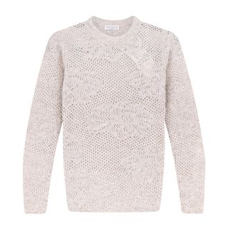 Brunello Cucinelli Flower Lace Sweater - Dames - Truien - Beige - Maat: M Wol