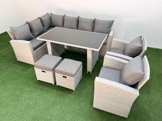 Fimous 10 Seater Wicker Rattan Corner Sofa Sets with 2 Small Footstools in Light Grey