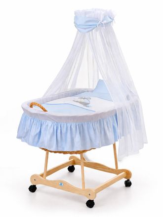 OEM Mois&eacute;s De Mimbre Con Dosel Donkey Lucek - Ropa De Cama Natural + Azul