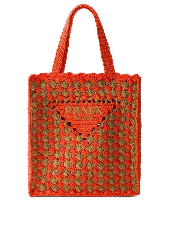 crochet-knit tote bag - Orange