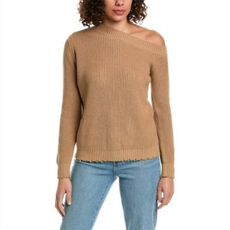 Minnie Rose Cotton Shaker Off-The-Shoulder Sweater Top In Brown Sugar