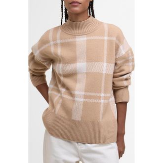 Barbour Harriet Plaid Wool Blend Mock Neck Sweater in Pale Camel at Nordstrom Rack, Size 4 Us / 8 Uk