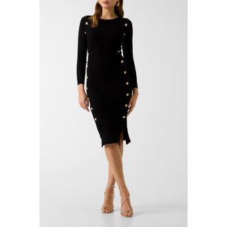 Guess Ribbed Long Sleeve Sweater Dress in Jblack-Black at Nordstrom, Size X-Small