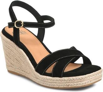 S&ouml;fft Neely Ankle Strap Platform Espadrille Sandal in Black Suede at Nordstrom, Size 8.5