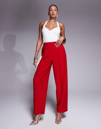 Asos tailored corset cocoon pants in red - part of a set-Black