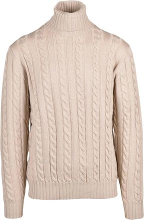FILIPPO DE LAURENTIIS Beige Extrafine Merino Wool Cable Knit Sweater