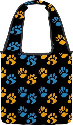 Generic Yellow Blue Paw Print Reversible Canvas Shoulder Tote - Double-Sided Print, 12oz Cotton, 27cm Drop, Fold-Flat Bag for Travel, Shopping, Street Outings