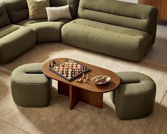 Castlery Hugg Nesting Rectangular Coffee Table, Performance Infinity Boucle Moss Chestnut for Multi Color