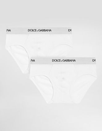 Dolce & Gabbana Jersey Briefs Two-pack With Branded Elastic - Man White 10 Years