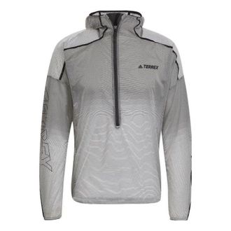 adidas Half Zipper Outdoor Sports hooded Windproof Jacket light grey H11748