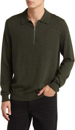 Nn.07 Quarter Zip Wool Polo Sweater in Dark Army at Nordstrom Rack, Size Large