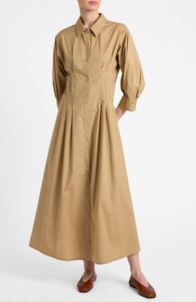 Santorelli Miley Midi Shirt Dress in Cotton Stretch in Chai at Nordstrom, Size X-Small