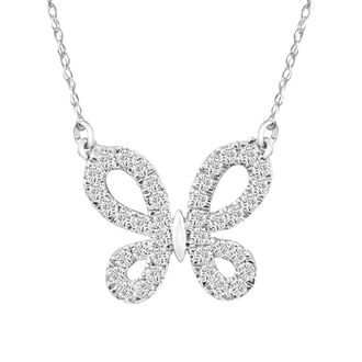 Pompeii3 1/2Ct Natural Diamond Butterfly Pendant 10k White Gold Womens 18 Necklace