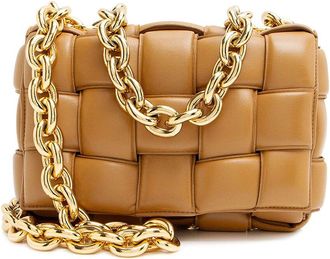Bottega Veneta Brown Lambskin Cassette Chain Maxi Shoulder Bag (Authentic Pre- Loved)