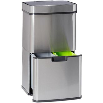 Relaxdays Relaxdays Cubo Basura Reciclaje Con Sensor, Acero Inoxidable, Plateado, 74.5 X 42 X 31.5 Cm