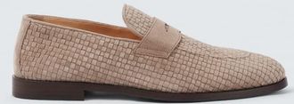 Brunello Cucinelli Woven suede penny loafers