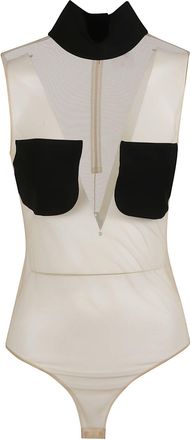 Courr&egrave;ges Two Pocket Illusion Sheer High Collar Bodysuit
