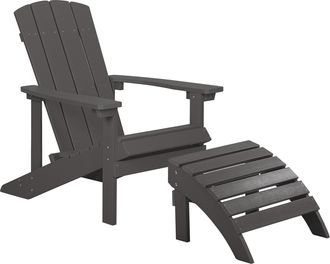 Beliani Silla De Jard&iacute;n Gris Oscuro De Madera Sint&eacute;tica Con Reposapi&eacute;s Resistente A La Intemperie Estilo Moderno Adirondack
