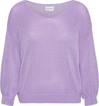 Americandreams Milana LS Light Cotton Knit - Dames - V-hals truien - Paars - L - Katoen - Truien & Vesten