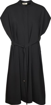 Herno Flowing Black Dress with Round Neckline
