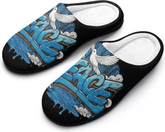 Generic Peace Doves Love Mens Warm Slippers Non-Slip Sole Winter Rubber Cotton Shoes for Bedroom