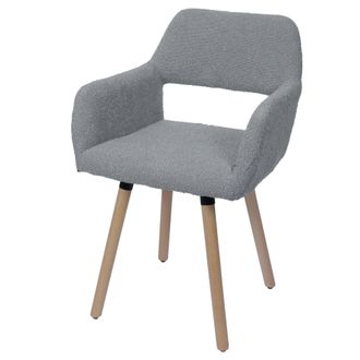 Hhg Silla De Comedor De Estilo Moderno Con Reposabrazos En Tejido Boucl&eacute; Gris Y Patas De Madera De Haya 040009859