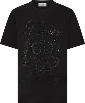 Philipp Plein Ronde Hals T-Shirt Tennis Society - Heren - T-shirts - Zwart - 2XL - Katoen - Tops
