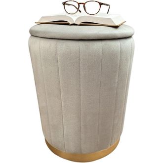 Relaxdays Relaxdays Velvet Stool, Padded Storage Stool, HxD: 42 x 32 cm, Round Side Ottoman, Living Room, Light Grey