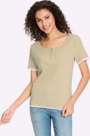 Heine 2-in-1-Shirt HEINE Shirt, Damen, Gr. 34, sesam, 95% Baumwolle, 5% Elasthan, unifarben, Rundhals, Shirts 2-in-1-Shirt