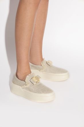 Ferragamo Cristal Platform Shoes, Womens, Beige