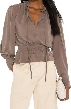 Rebecca Taylor V-Neck Pullover Top In Taupe