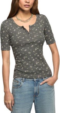 Lucky Brand Rib Henley Top in Black Floral at Nordstrom, Size X-Small