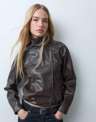 Supr&eacute; haylee giacca biker in pelle sintetica marrone
