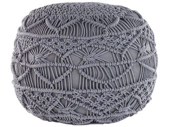 Beliani Puf macram&eacute; algod&oacute;n gris 40 cm 40 cm 40 cm