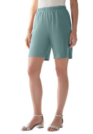 Roaman's Plus Size Soft Knit Pull-On Short in Cool Sage at Nordstrom, Size Medium