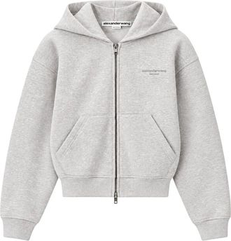 Alexander Wang Allover Hotfix Zip-Up Hoodie - Dames - Sweatshirts & Hoodies - Grijs - Maat: 2XS Katoen